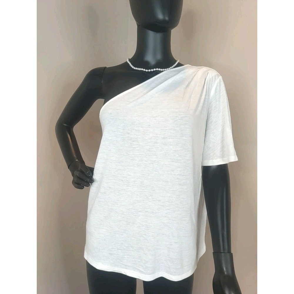 Express Linen Blend White‎ Single Cold Shoulder Pleated Style Top Size M